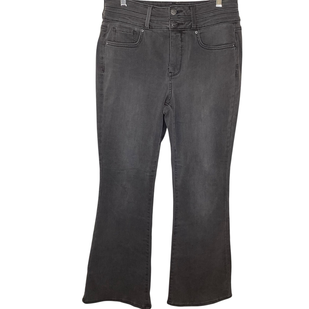 NYDJ Jeans Women‎ Sz 8 Black Flare Slimming 70s Retro Grunge EUC